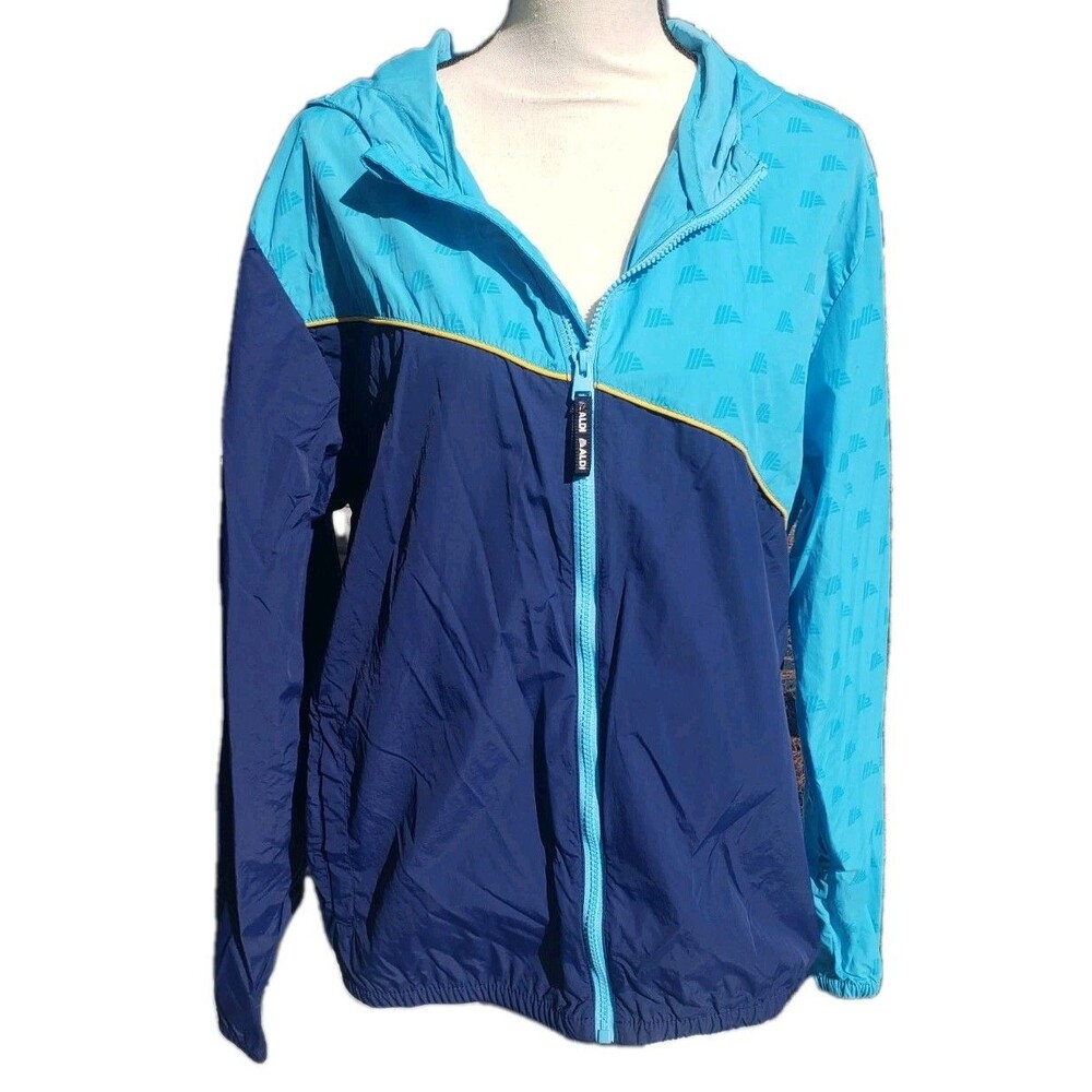 ALDI Gear 2024 Unisex Blue Windbreaker Jacket Water Resistant Hoodie Size M NICE